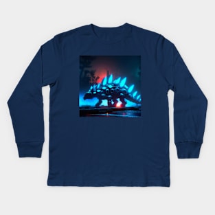 Robotic Cyber Stegosaurus Roams a City Kids Long Sleeve T-Shirt